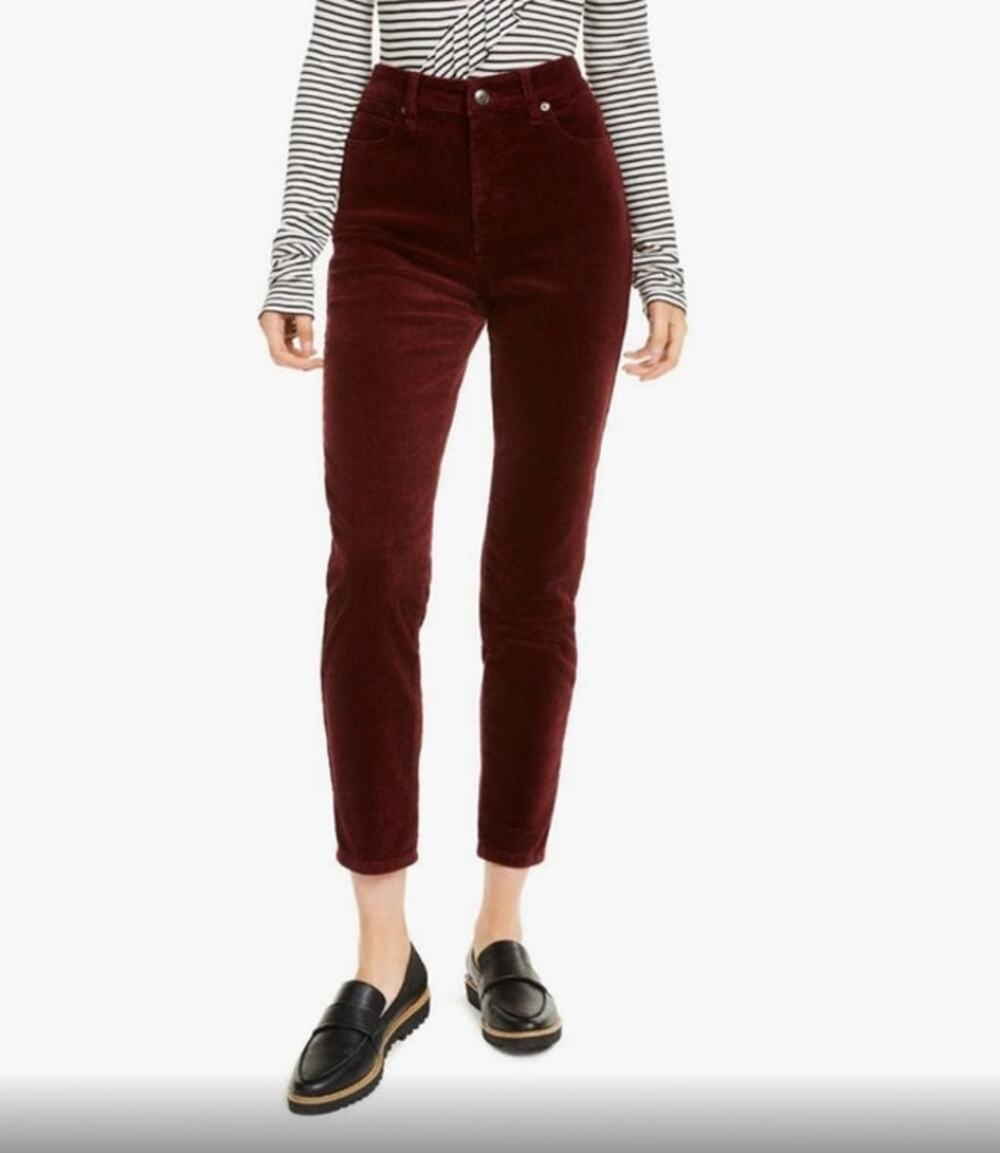 OAT New York Red Corduroy High Rise Cropped Pants - 30
